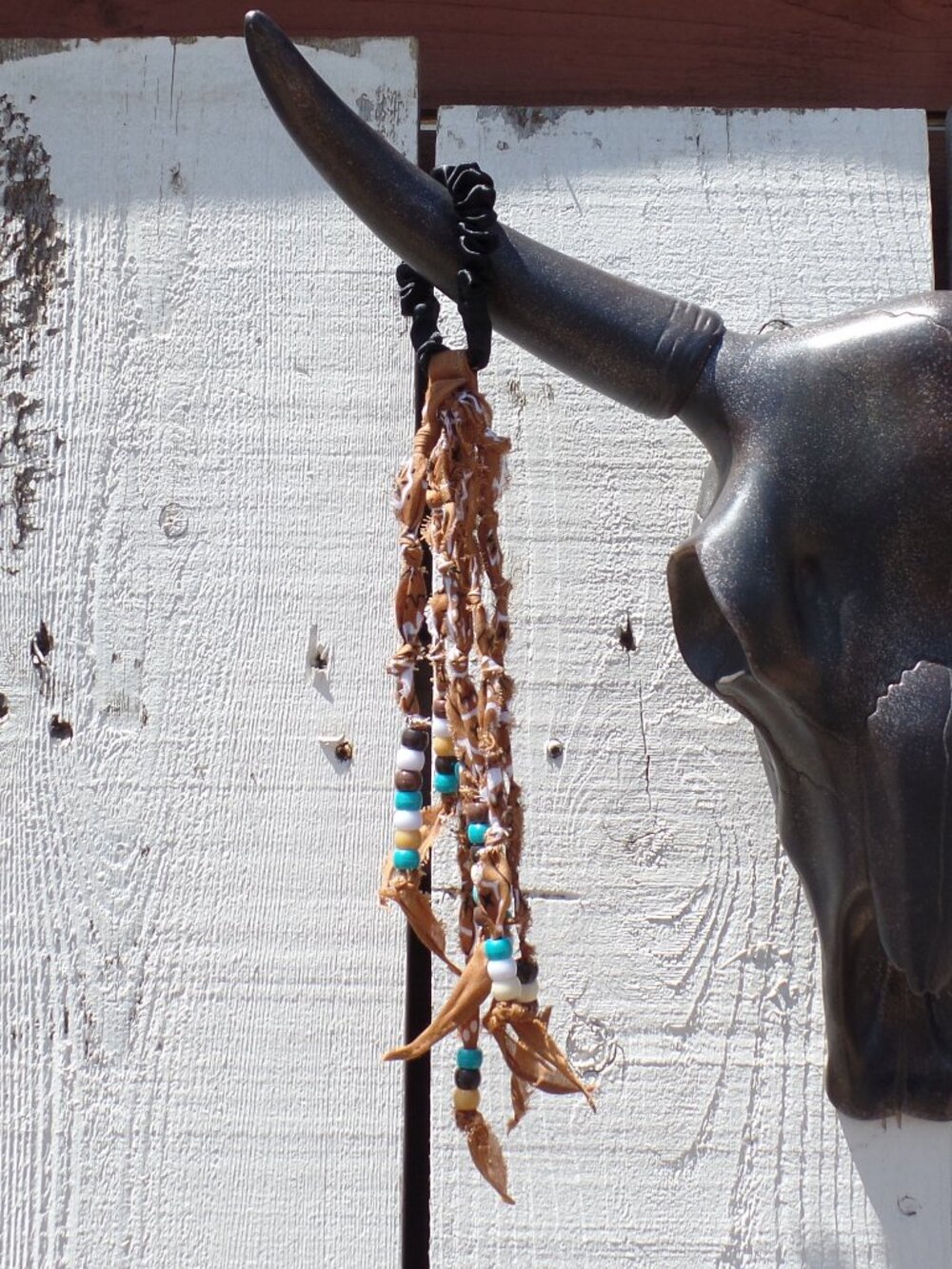 Hand Crafted Hair Tie Swag BEADED DISTRESSED
